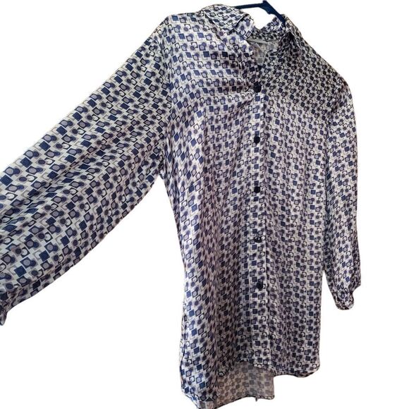 Dressbarn Button Blouse Geometric Collared Tie Belt - Picture 5 of 8